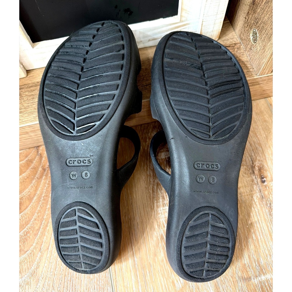 Crocs Sandals Womens 8 Kelli Open Toe Two Strap Slide Sport Casual Comfort Black - Picture 8 of 8